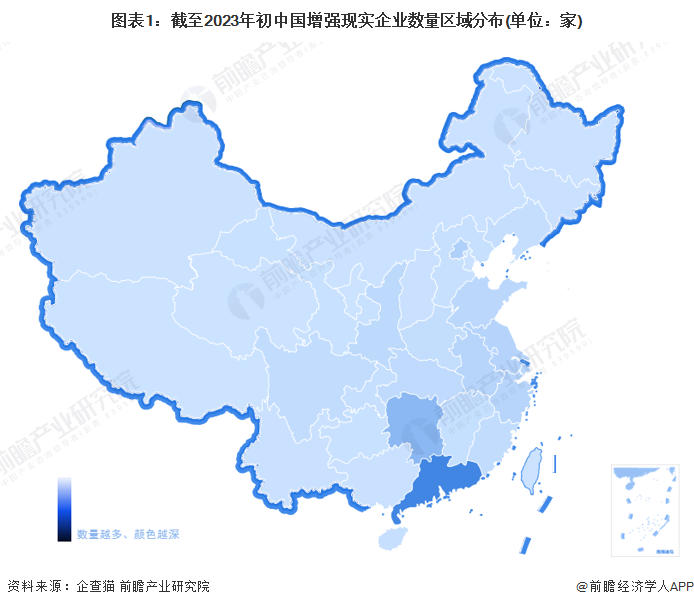 图表1：截至2023年初中国增强现实企业数量区域分布(单位：家)